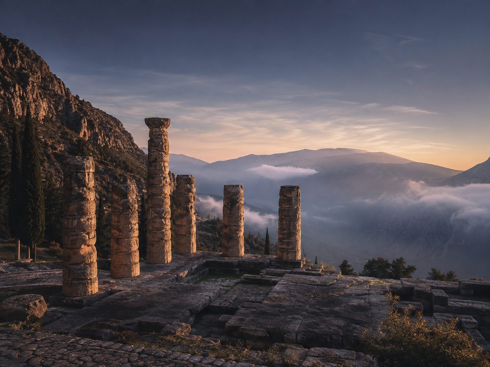 Ancient columns at Delphi at dawn
