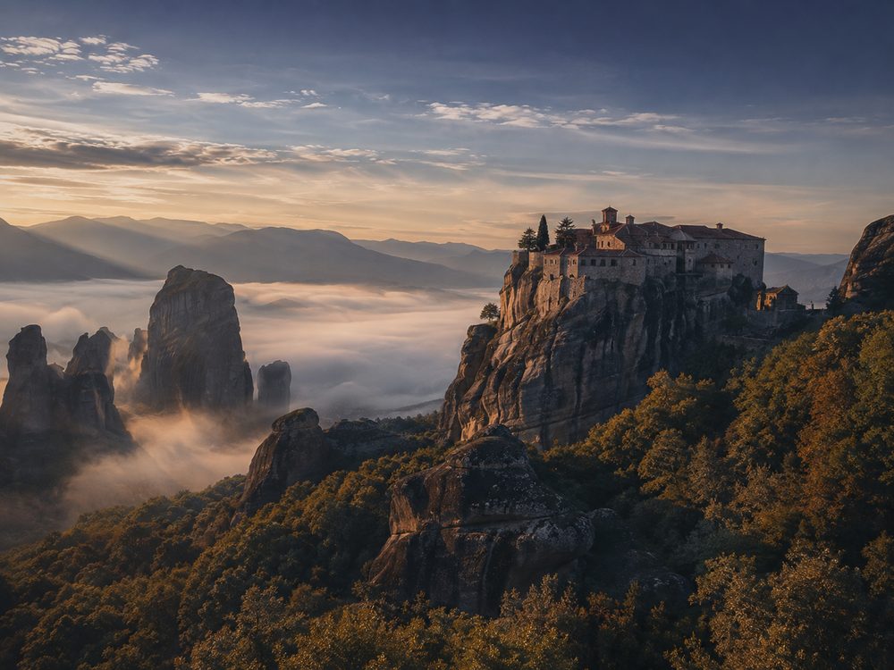 Meteora monastery at sunrise